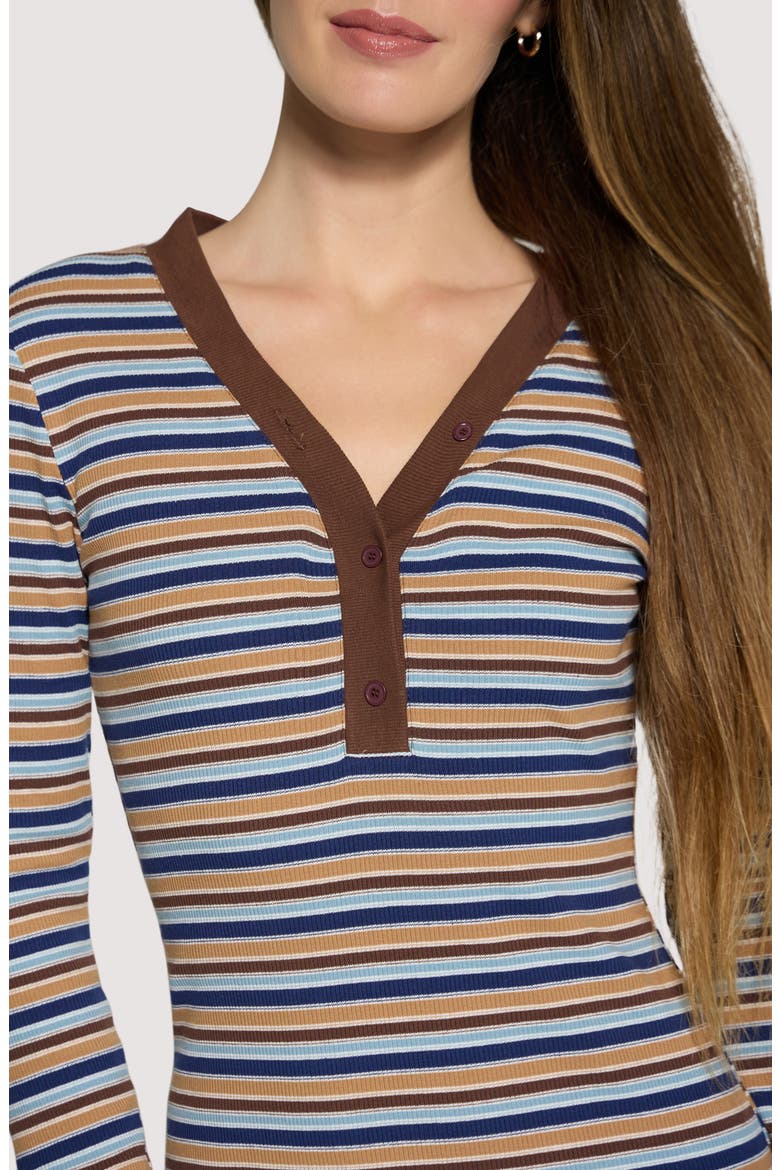 Dreamy Edit Stripe Long Sleeve Cotton Blend Midi Dress, Alternate, color, BLUE-BROWN-MULTI