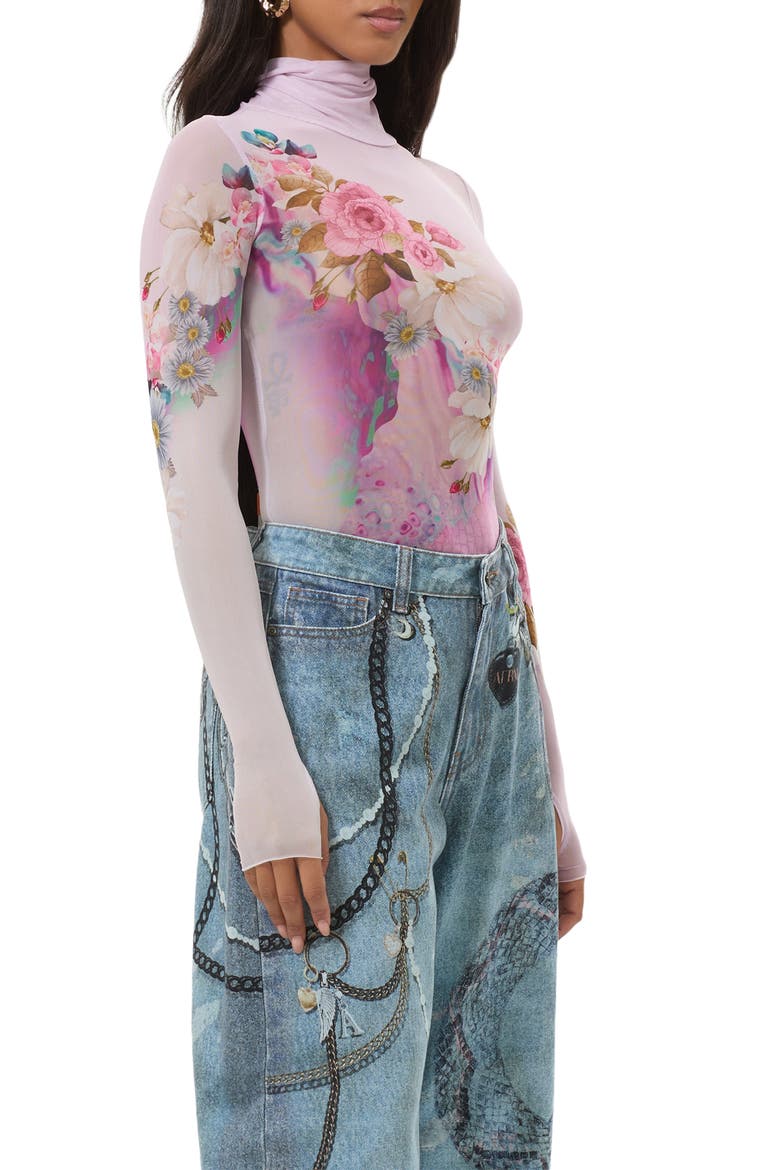 Zadie Turtleneck Printed Mesh Top, Alternate, color, MARBLE FLORAL