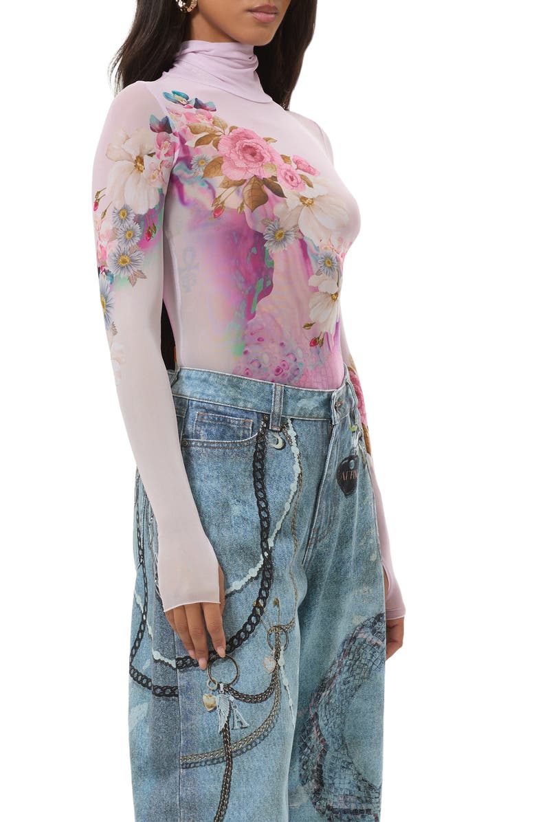 AFRM Zadie Turtleneck Printed Mesh Top, Alternate, color, Marble Floral