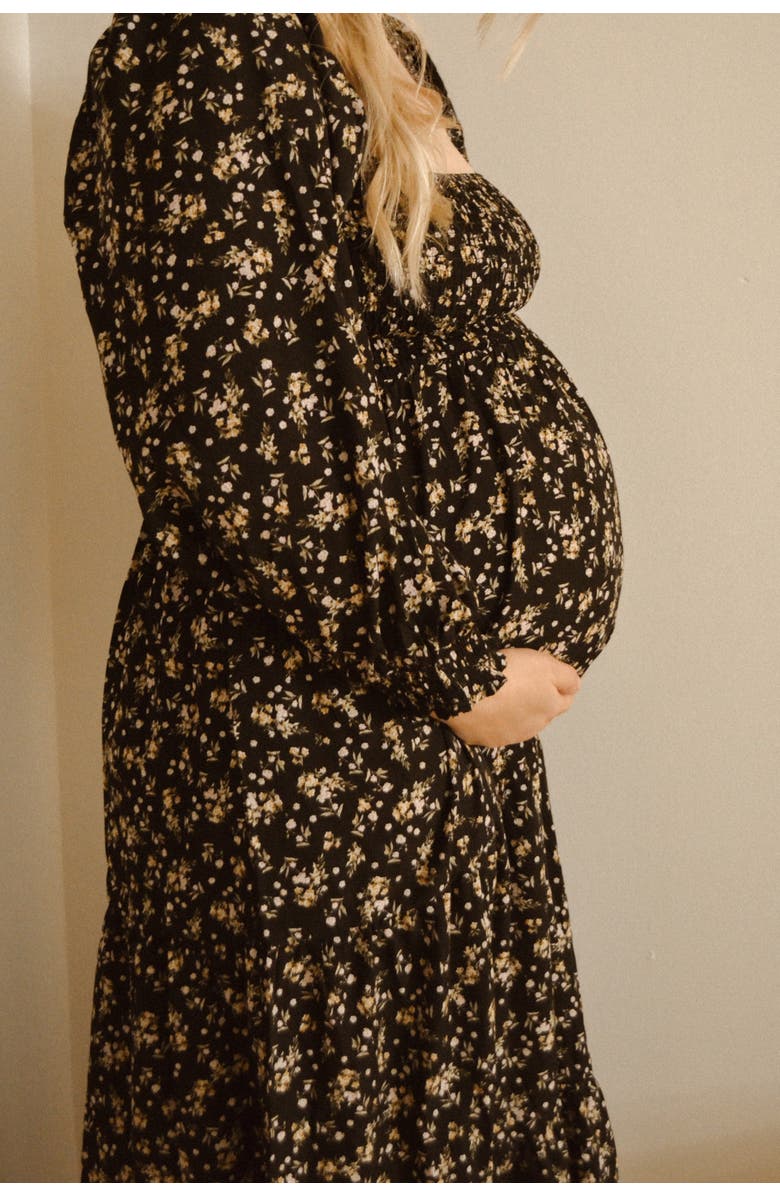 PinkBlush Floral Smocked Long Sleeve Maxi Dress, Alternate, color, Black