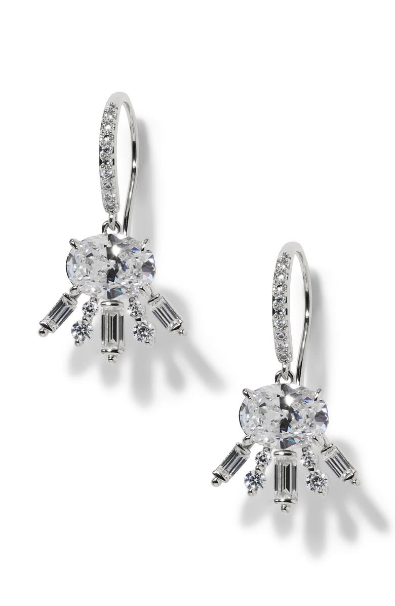Nadri Stellar Halo Drop Earrings, Main, color, Rhodium