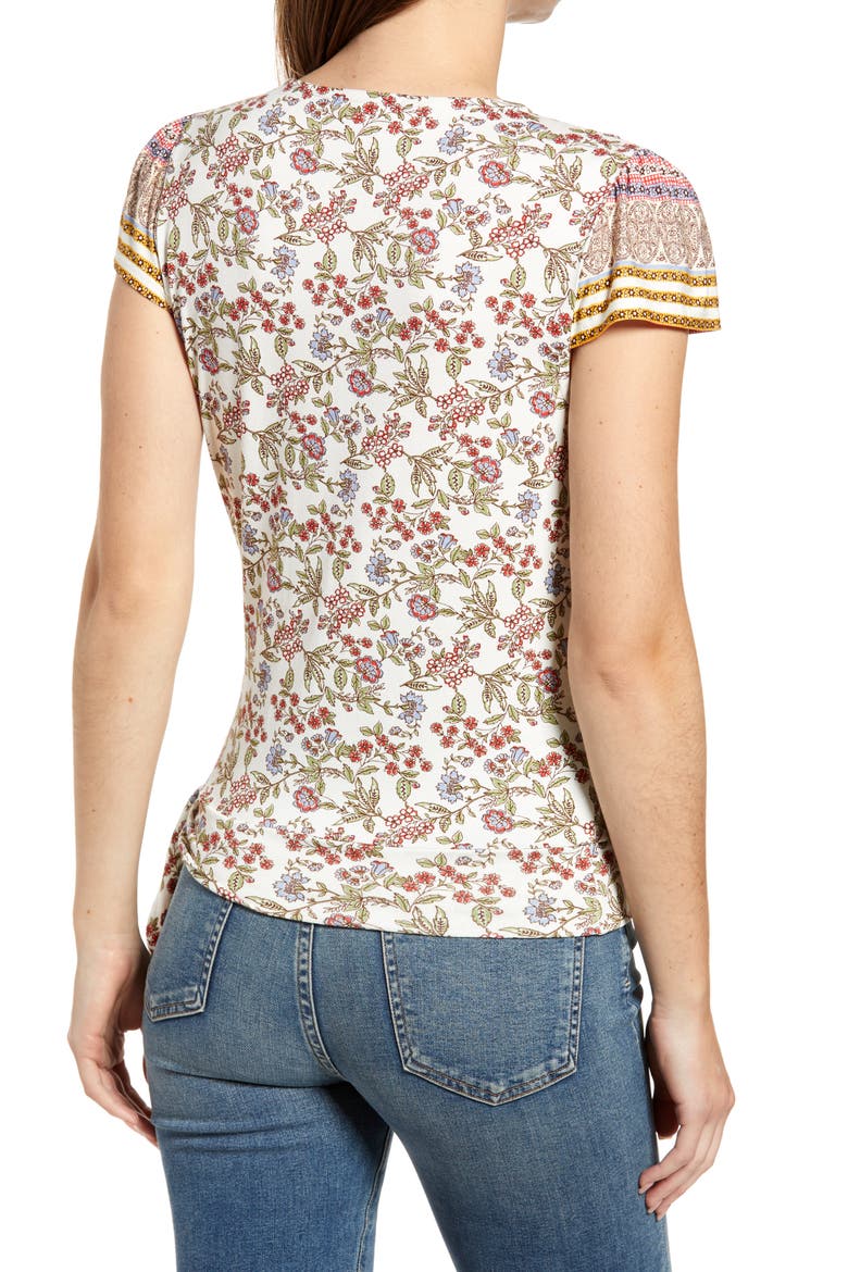 Wrap Front Top, Alternate, color, IVORY/ CORAL