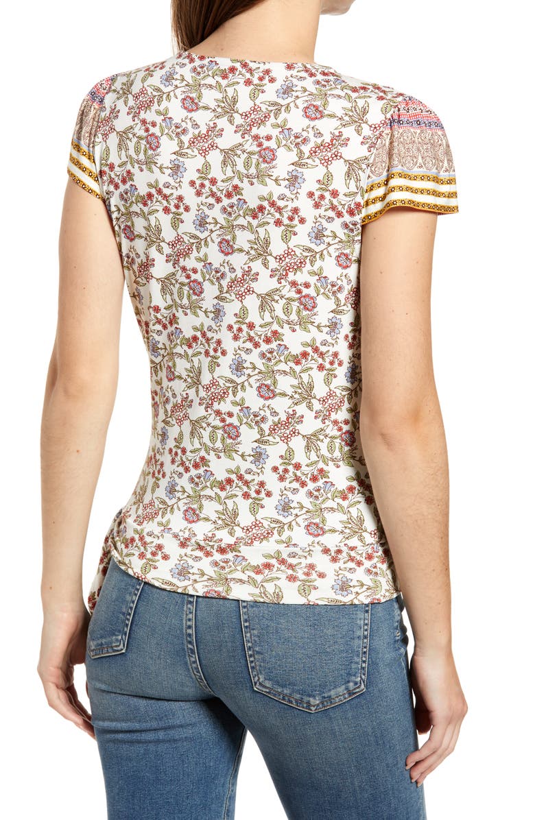 Loveappella Wrap Front Top, Alternate, color, Ivory/ Coral