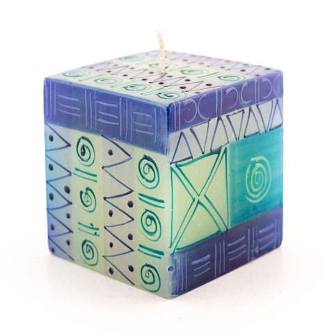 Blue & Green Painted Cube Candle