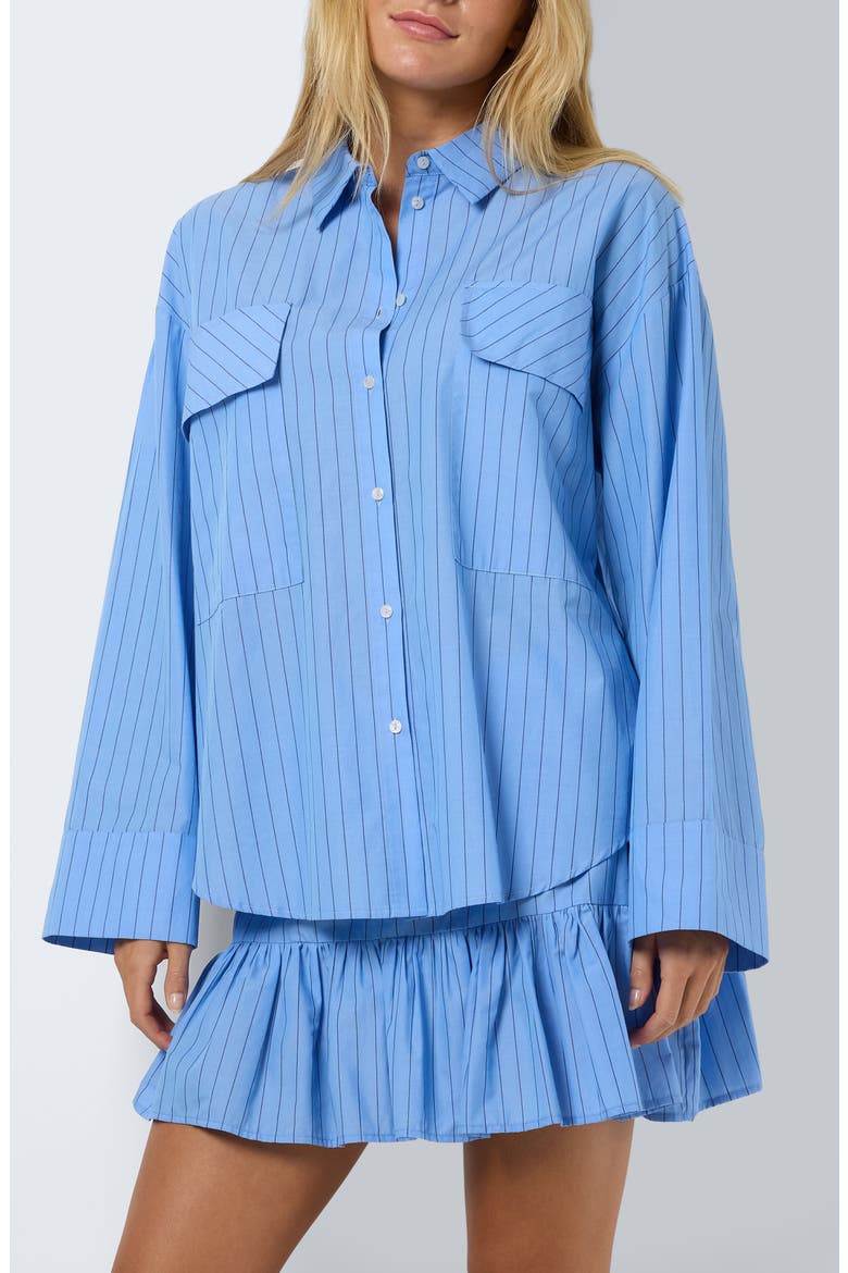 Freja Stripe Cotton Button-Up Shirt, Main, color, CASHMERE BLUE STRIPE