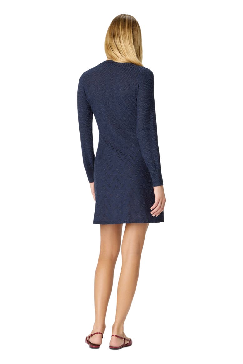 Women's Short Flared Dress With Long Sleeves And Jacquard Detailing, Alternate, color, Blue