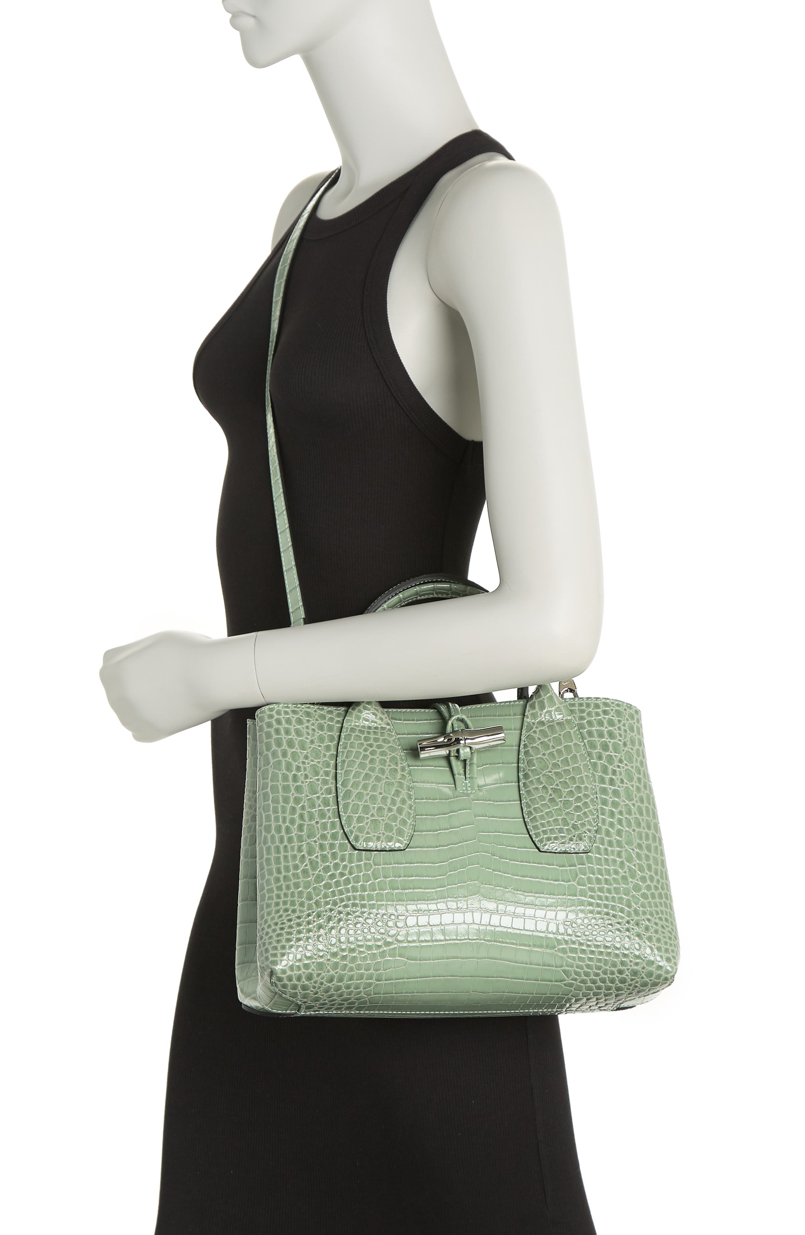 Longchamp Croc Embossed Leather Tote Bag, Alternate, color, 