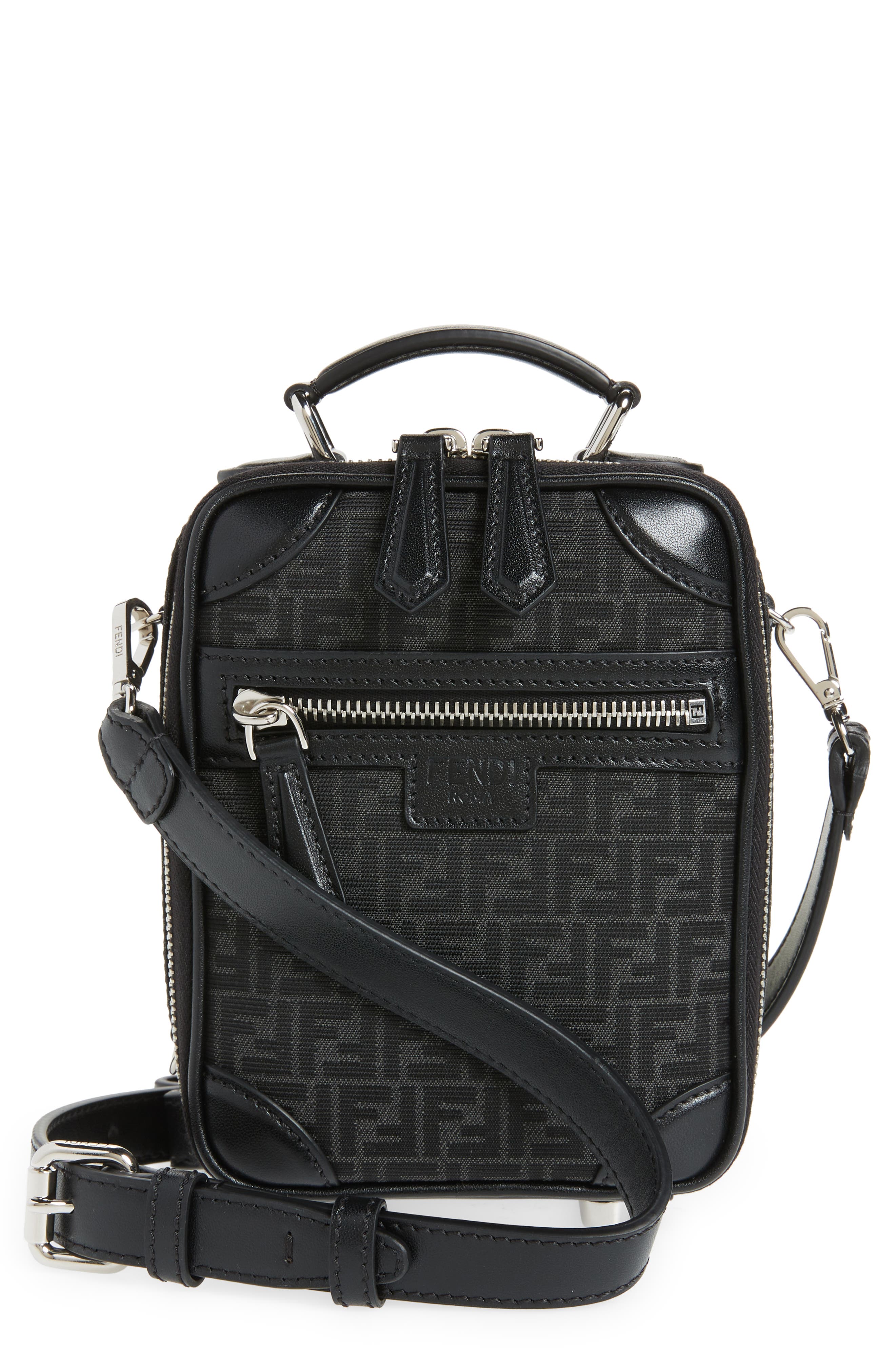 Fendi FF Logo Canvas Top Handle Crossbody Bag, Main, color, 