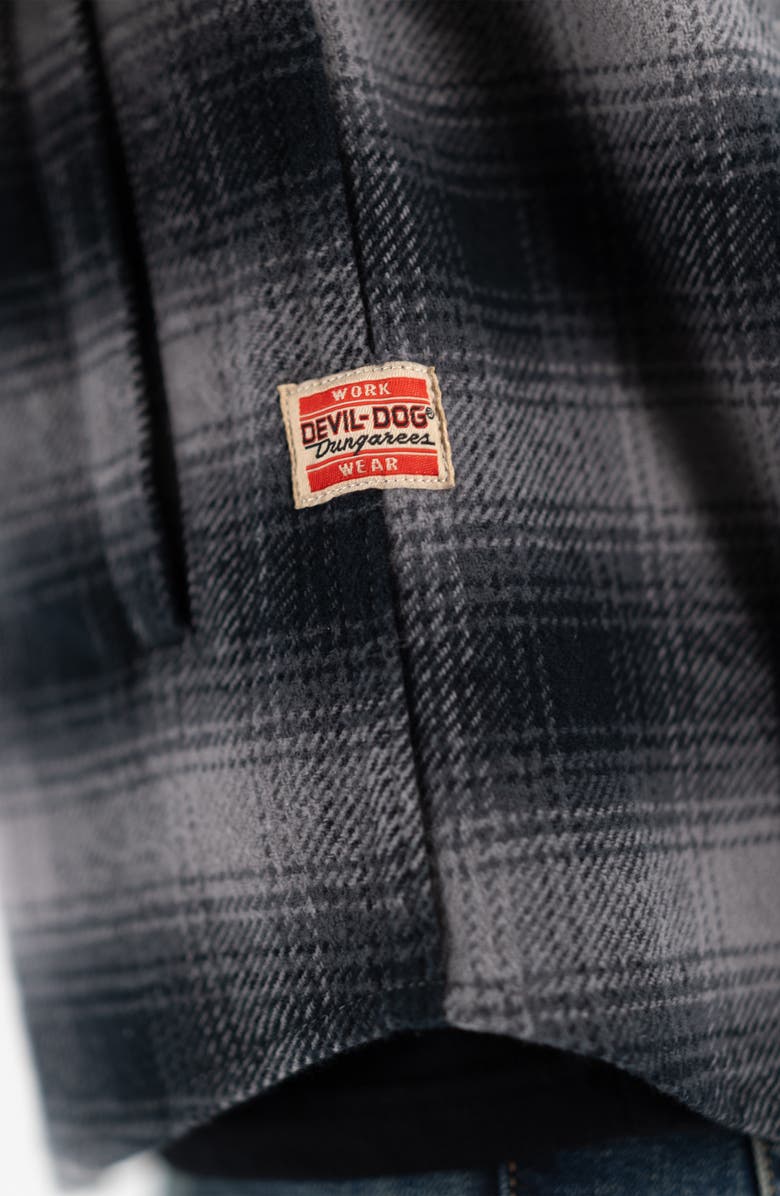 Devil-Dog Dungarees Plaid Cotton Flannel CPO Shirt Jacket, Alternate, color, Charcoal