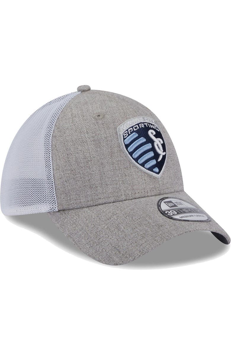 New Era Men's New Era Heather Gray/White Sporting Kansas City 39THIRTY Trucker Flex Hat, Alternate, color, Heather Gray