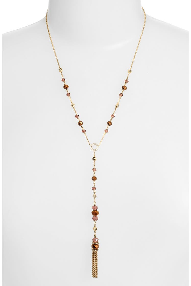 Beaded Tassel Y-Necklace, Main, color, PINK/ GOLD