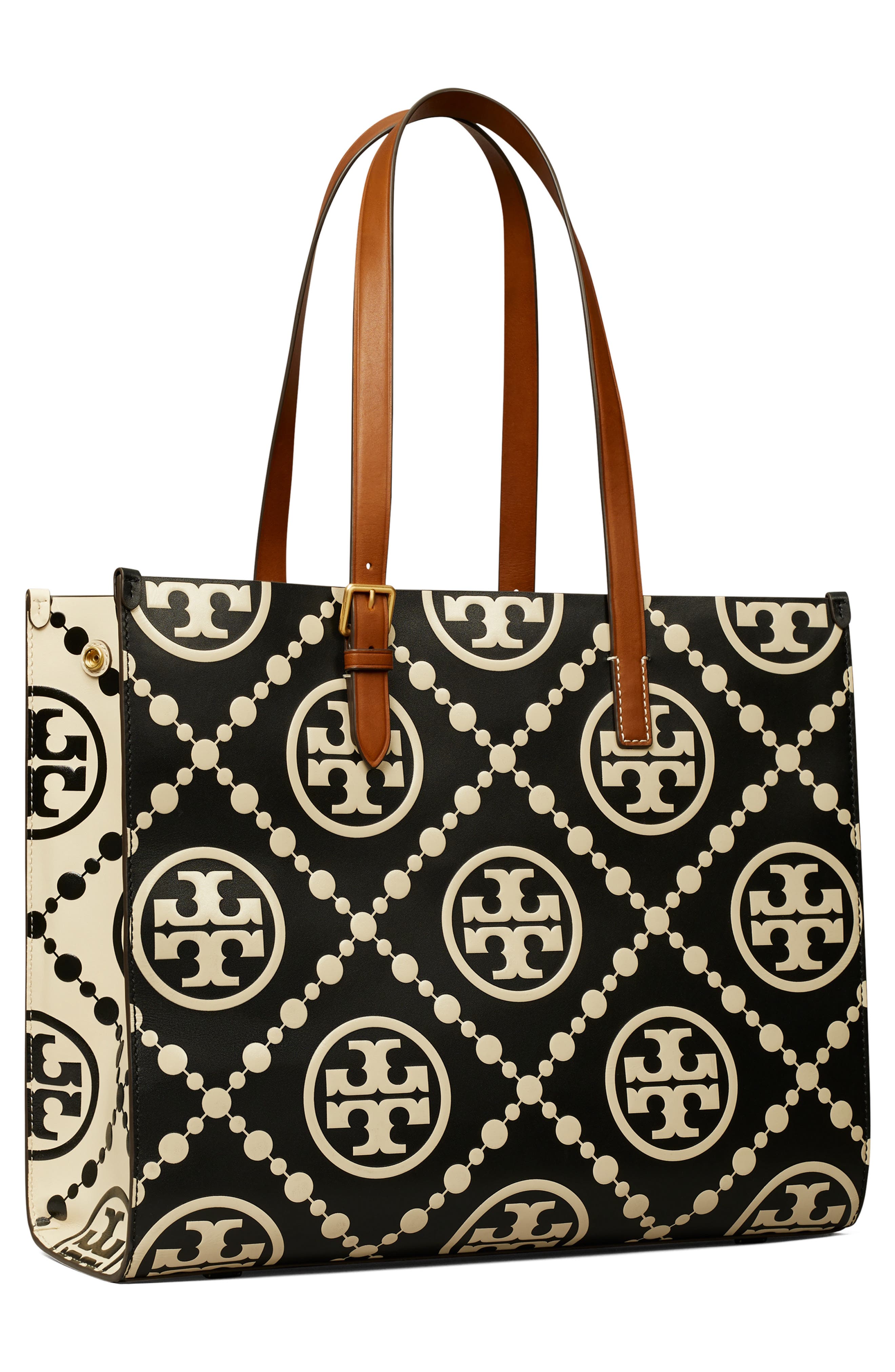 Tory Burch T Monogram Contrast Embossed Leather Tote, Alternate, color, 