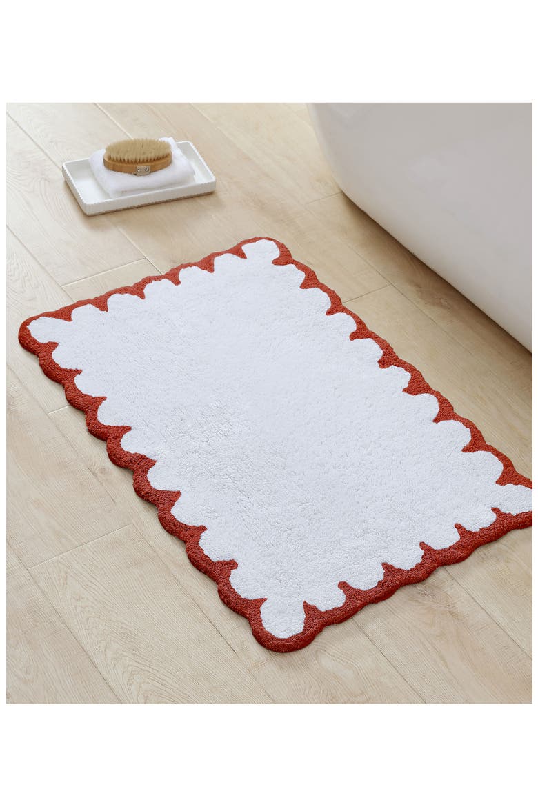 Scallop Detail Cotton Bath Mat, Alternate, color, CHILI RED
