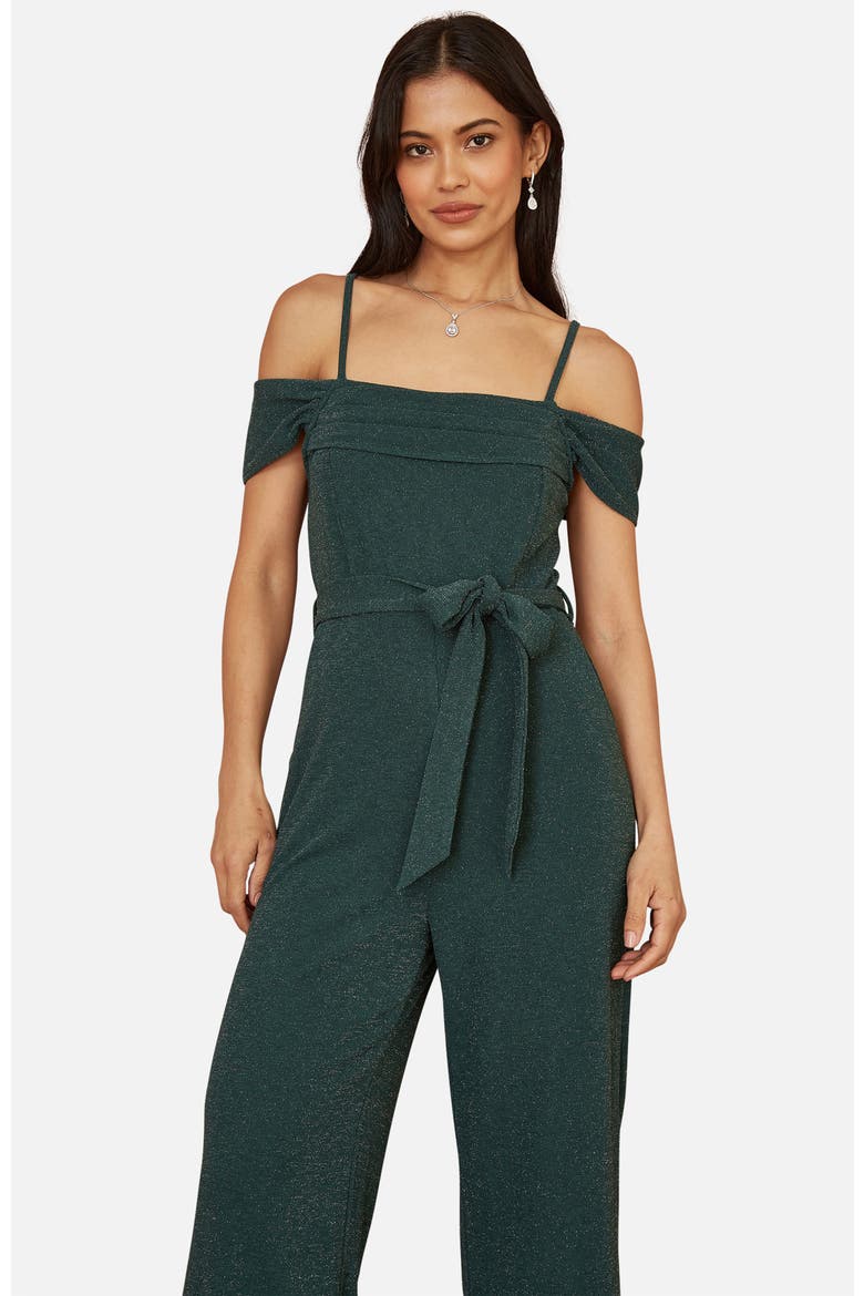Sparkle Stretch Bardot Jumpsuit, Alternate, color, Green