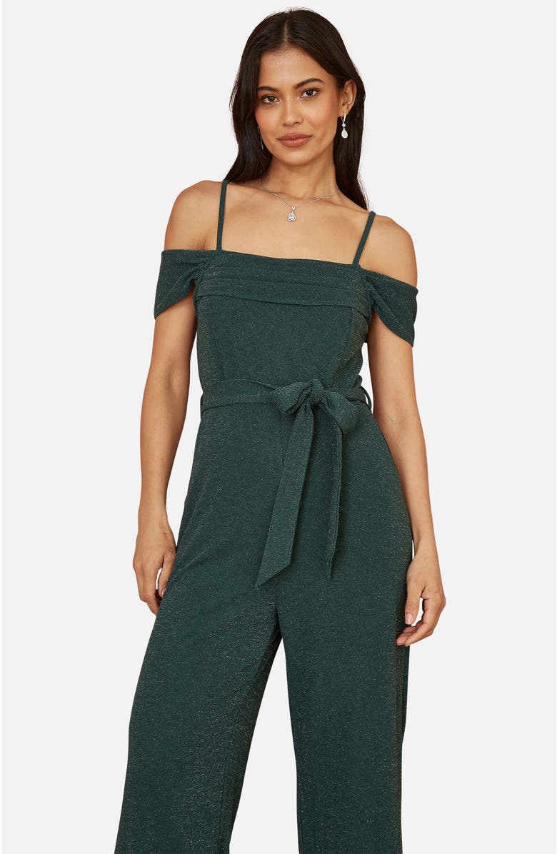Yumi Sparkle Stretch Bardot Jumpsuit, Alternate, color,