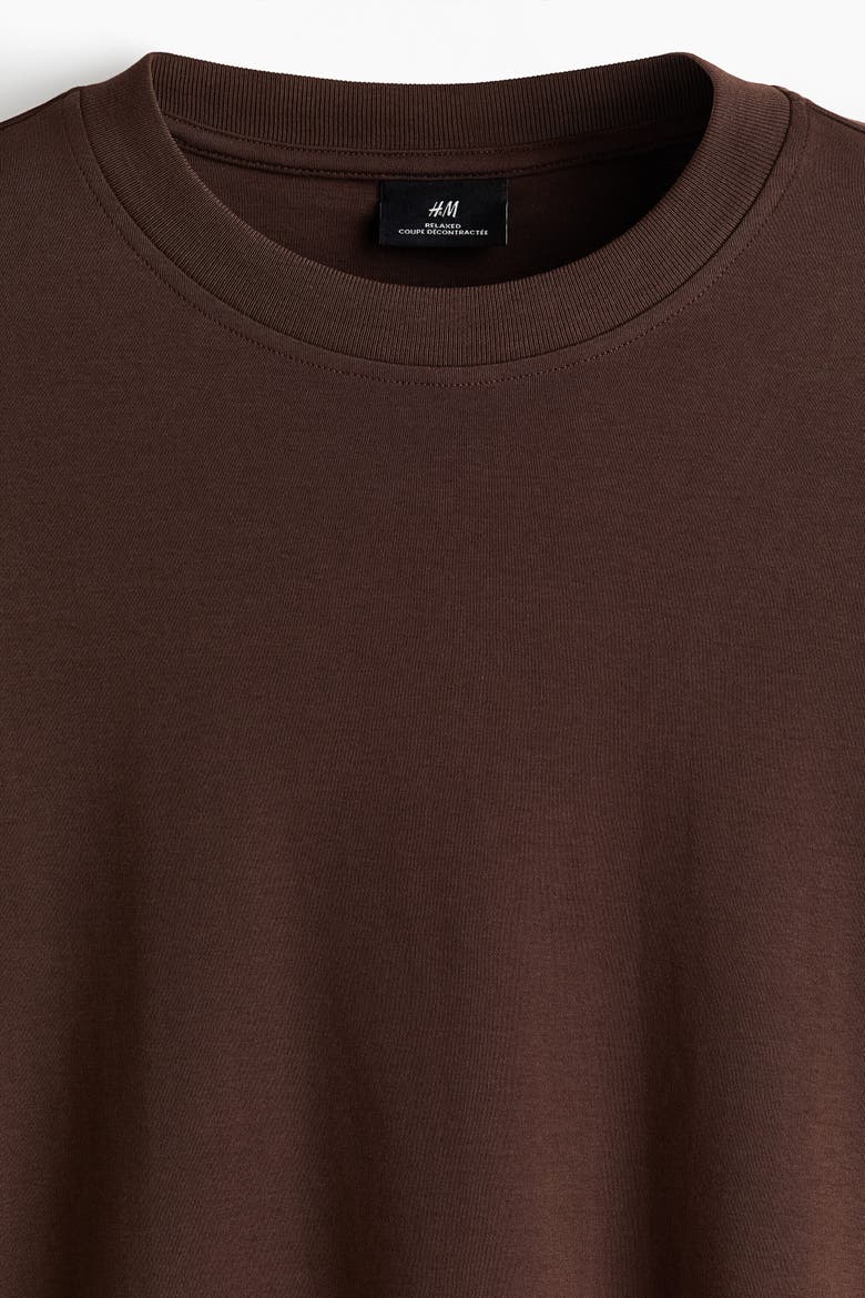 Relaxed-fit Long-sleeved Interlock Cotton T-shirt, Alternate, color, Dark brown