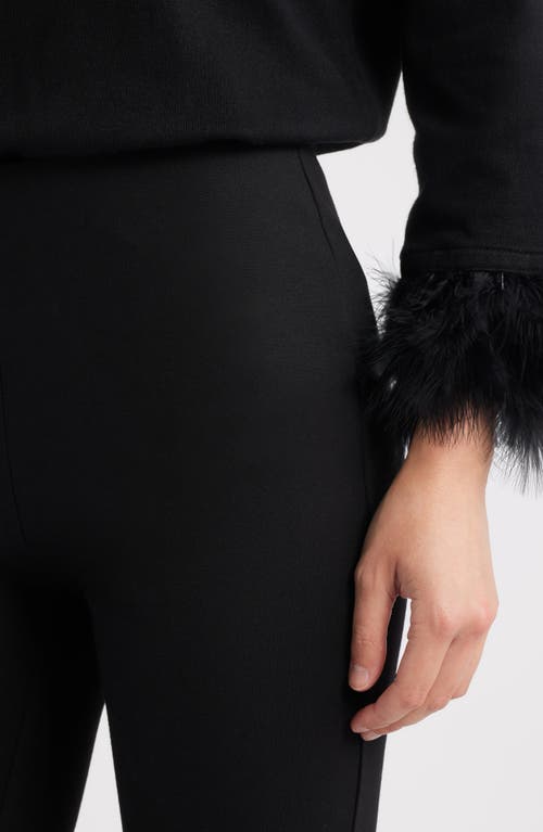 Anne Klein Crop Feather Trim Pull-on Pants In Black