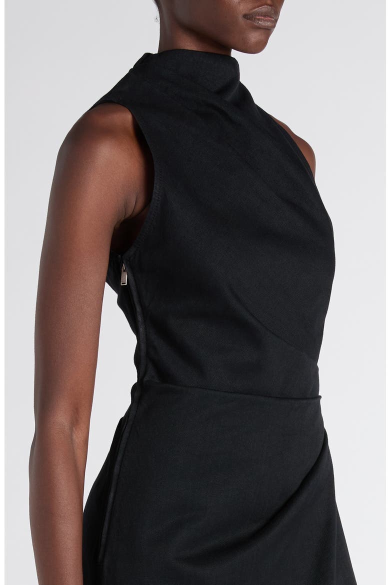 Asymmetric Denim Minidress, Alternate, color, BLACK