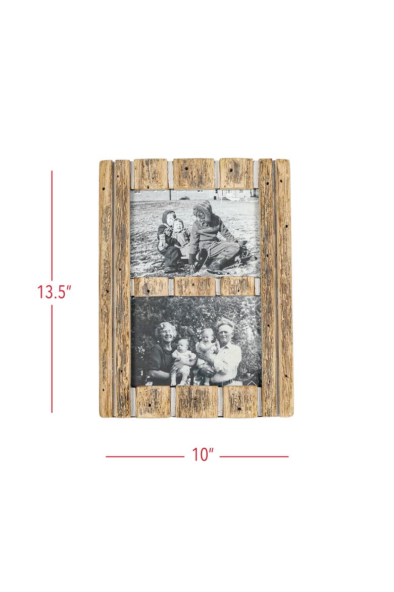 5x7 Inch 2 Photo Striped Driftwood Collage Picture Frame Wood MDF & Glass, Alternate, color, Brown