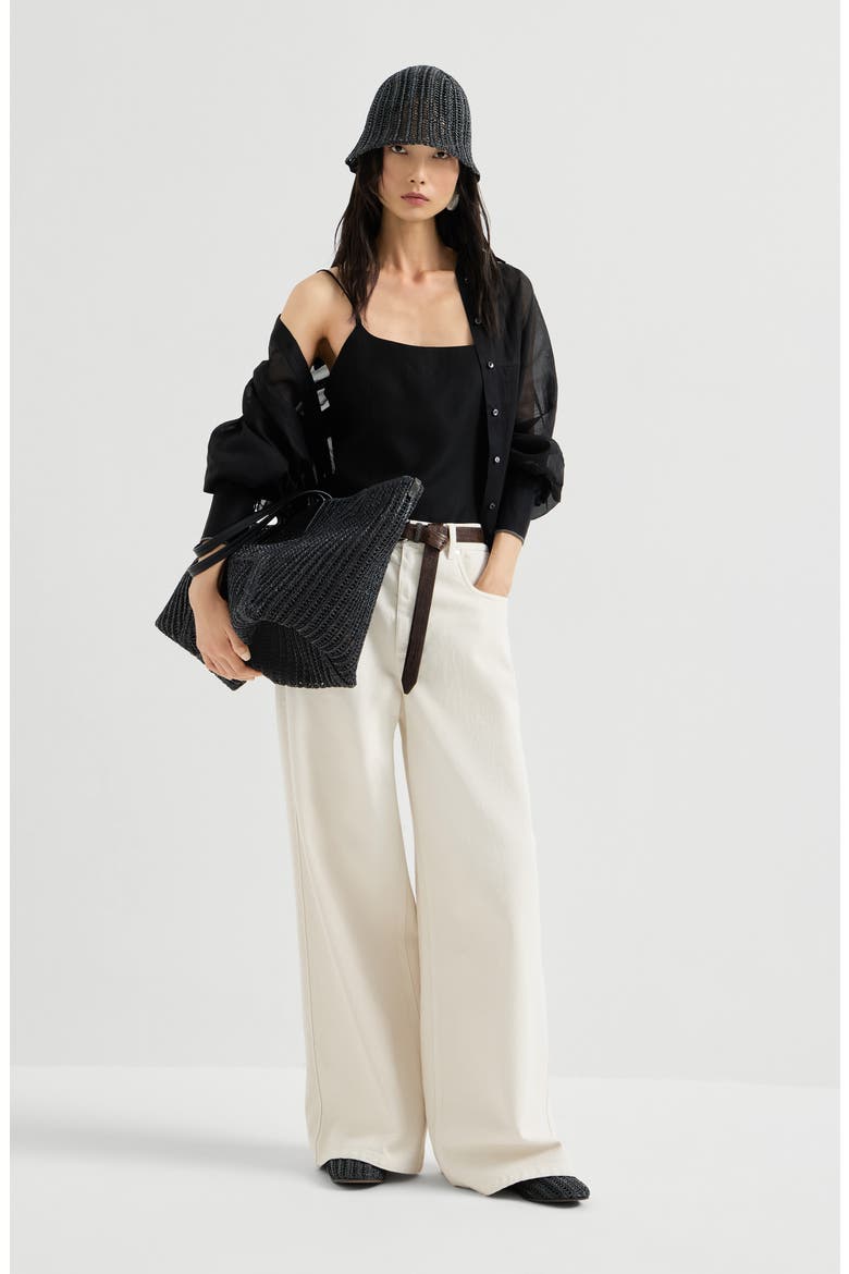 Fluid twill top with monili, Alternate, color, Black