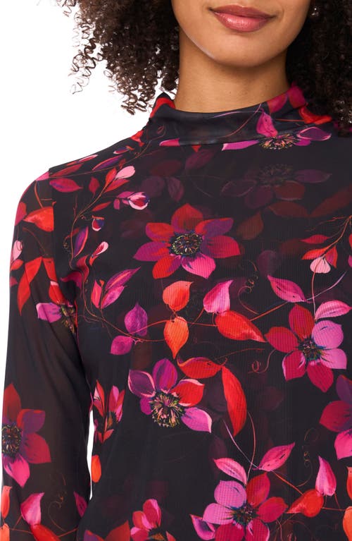 Parker Floral Mesh Mock Neck Long Sleeve Top In Black