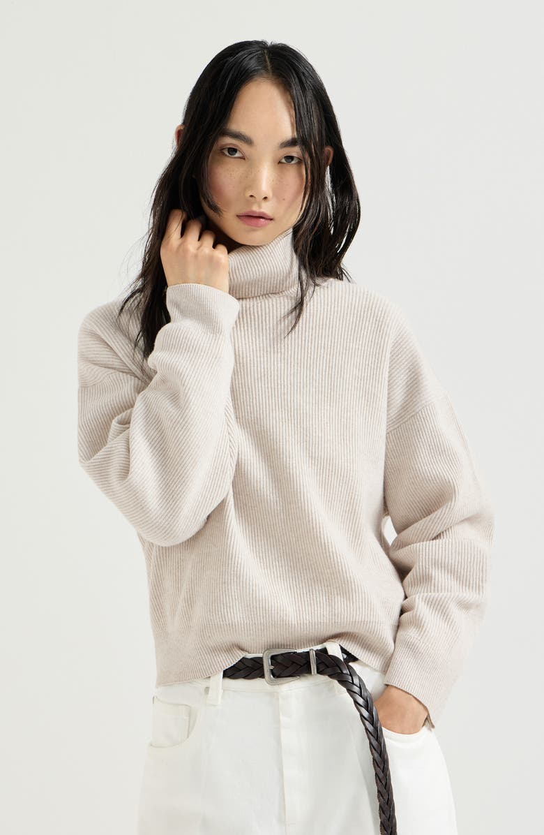 Brunello Cucinelli Wool, cashmere and silk sweater, Main, color, Cool Beige