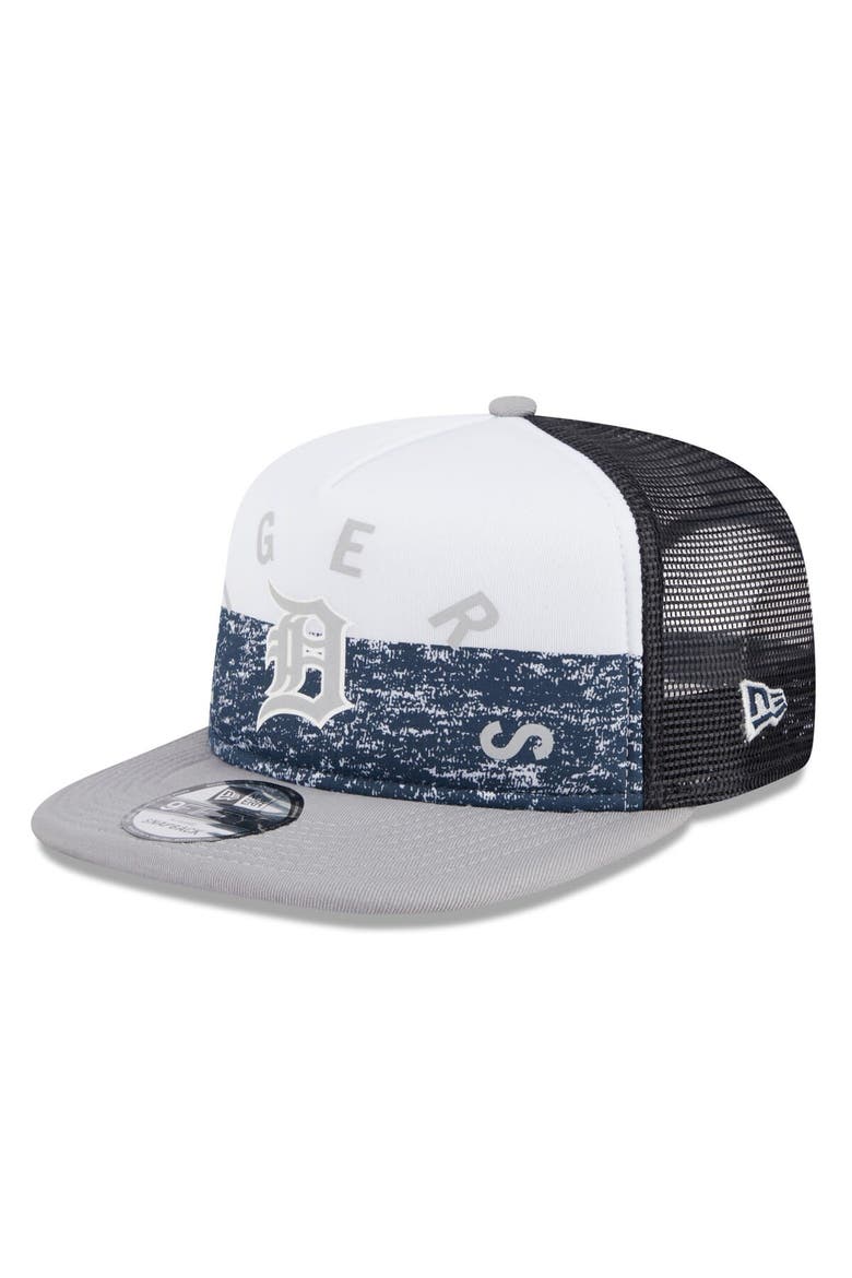 Men's New Era White/Gray Detroit Tigers Team Foam Front A-Frame Trucker 9FIFTY Snapback Hat, Main, color, White