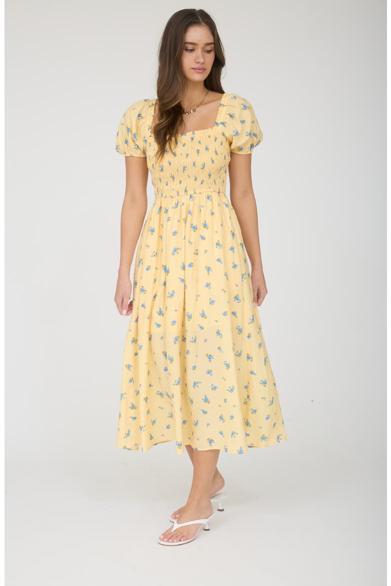 Puff Sleeve Midi Dress, Alternate, color, YELLOW/ BLUE