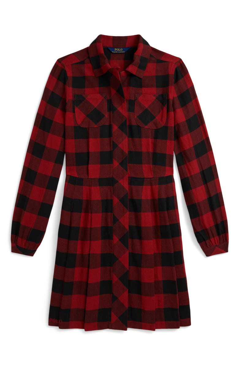 Polo Ralph Lauren Kids' Long Sleeve Plaid Twill Shirtdress, Main, color, Red/ Black Check