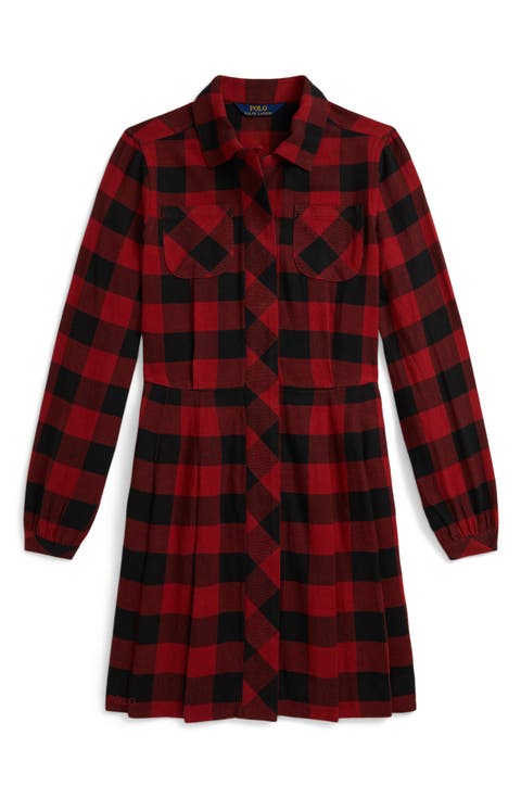 Kids' Long Sleeve Plaid Twill Shirtdress (Big Kid)