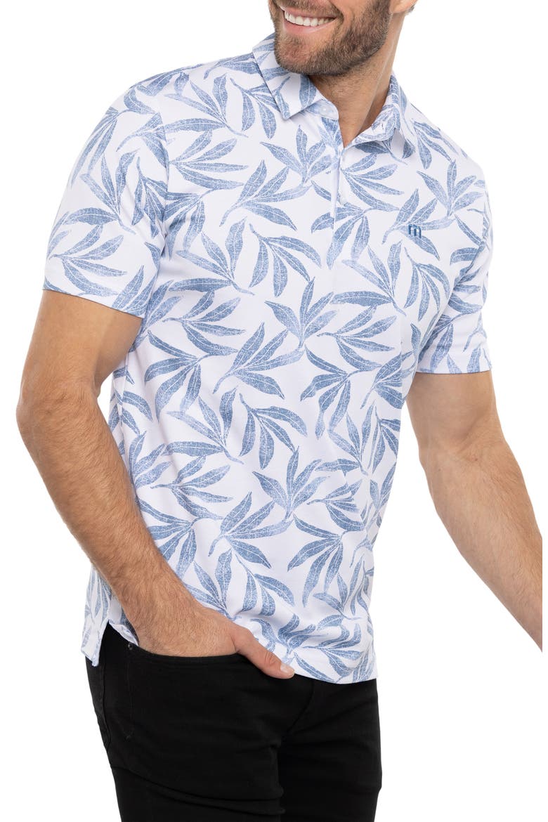 Gulf of Mexico Leaf Print Piqué Polo, Alternate, color, WHITE