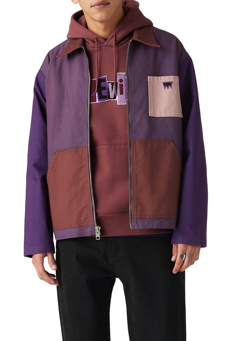 Skate Colorblock Garage Twill Jacket, Main, color, ROSES IN BLOOM PURPLE AND RED