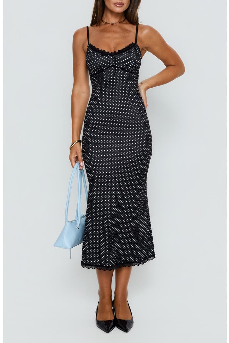 black polka dot dress with lace Elia Lace Polka Dot Dress