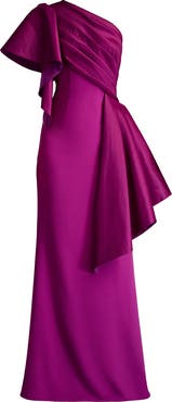 Tadashi Shoji Draped One-Shoulder Mixed Media Gown