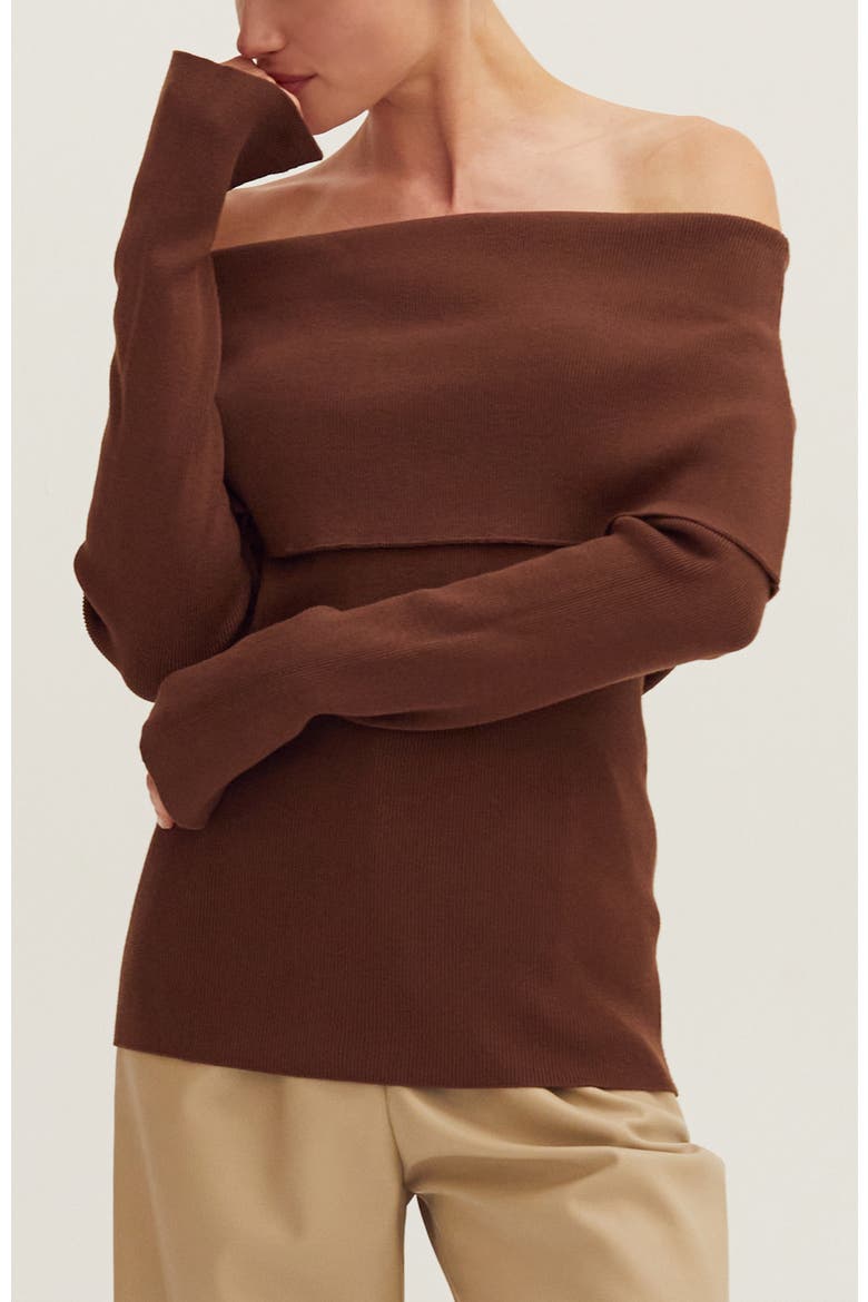 Foldover Off Shoulder Knit Top, Main, color, Espresso
