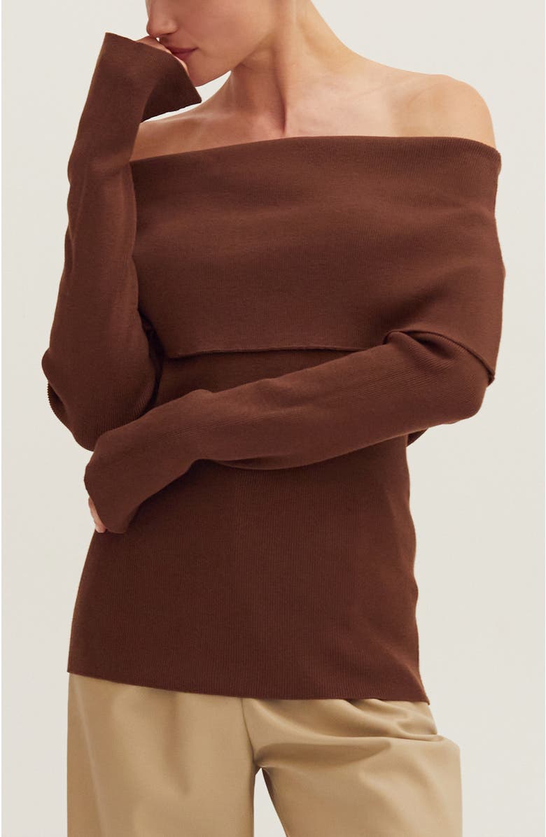 CRESCENT Foldover Off Shoulder Knit Top, Main, color, Espresso