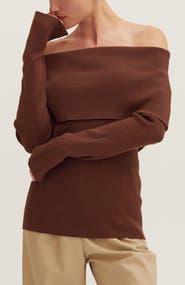 CRESCENT Foldover Off Shoulder Knit Top