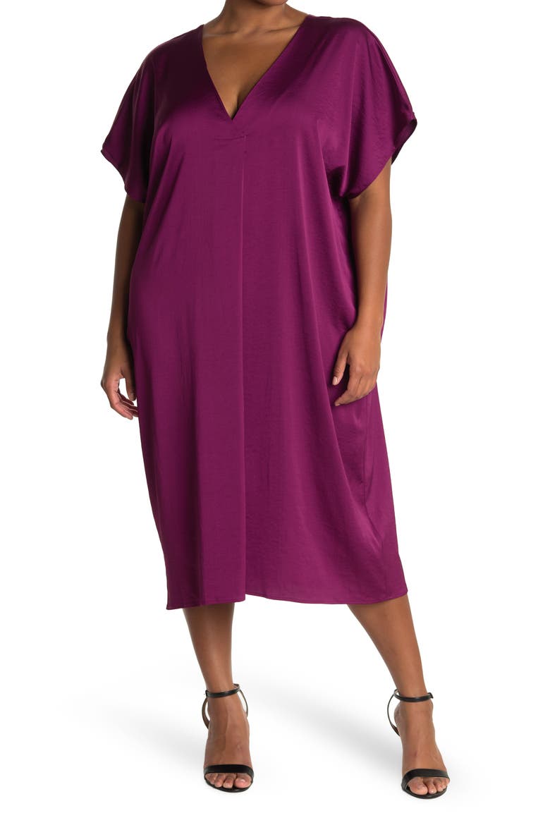 V-Neck Pleated Cocoon Caftan Maxi Dress, Main, color, RASPBERRY