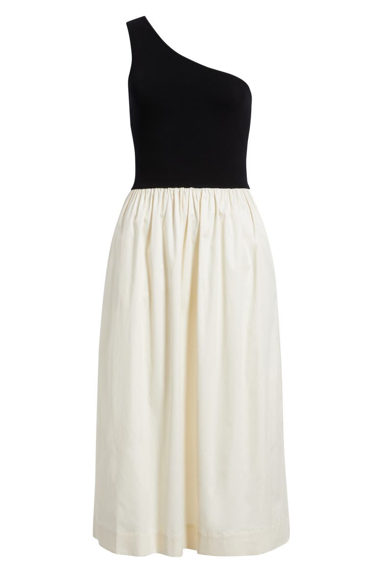 Anita One-Shoulder Colorblock Mixed Media Midi Dress, Alternate, color, BLACK IVORY
