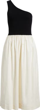 Rails Anita One-Shoulder Colorblock Mixed Media Midi Dress