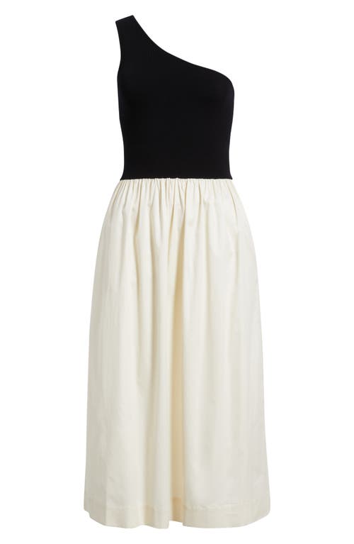Rails Anita One-shoulder Colorblock Mixed Media Midi Dress In Black Ivory