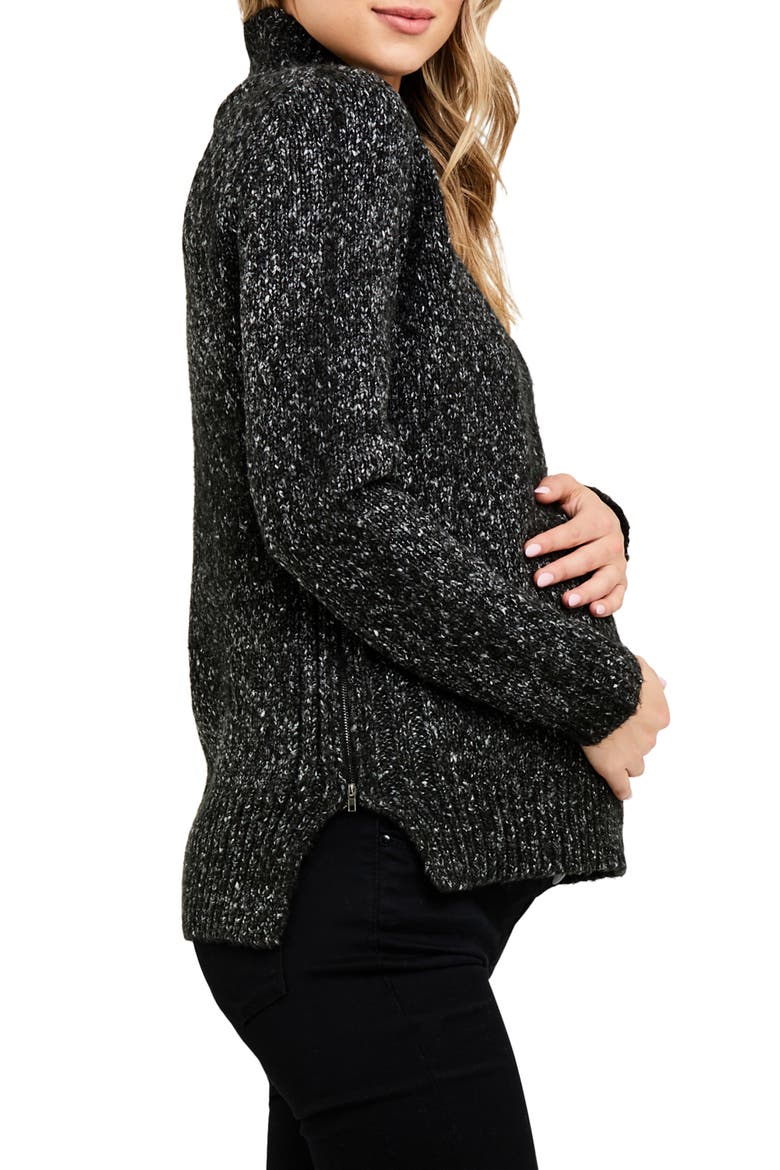 Cable Knit Mock Neck Maternity/Nursing Sweater, Alternate, color, BLACK