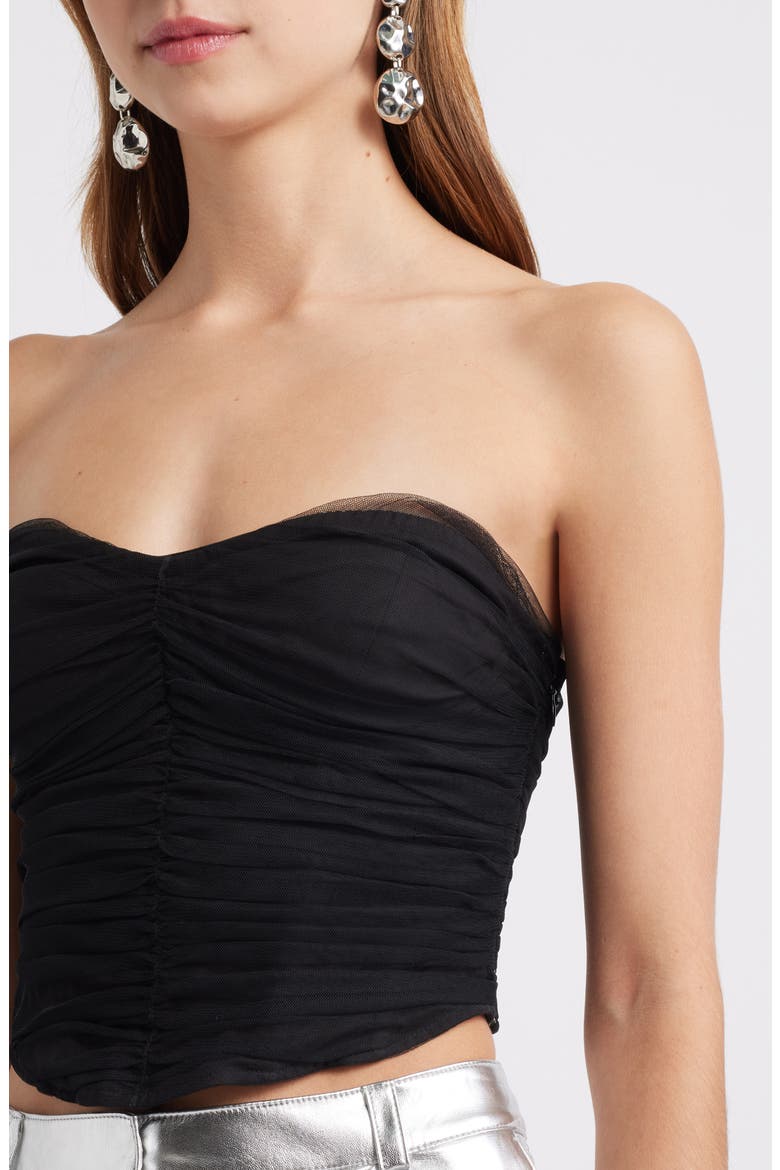 Tulle Ruched Strapless Bustier Top, Alternate, color, BLACK JET