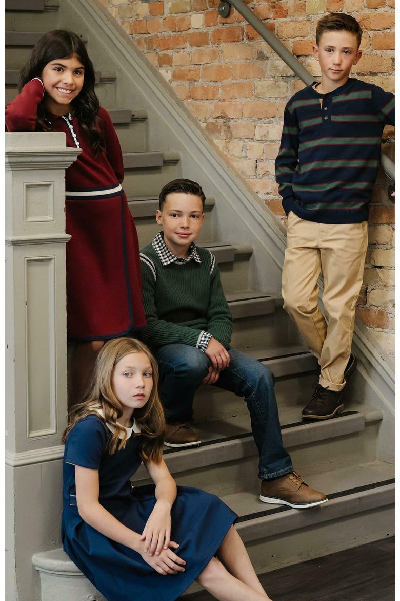 Girls' Organic Henley Sweater Dress, Kids, Alternate, color, Oxblood with Tipping