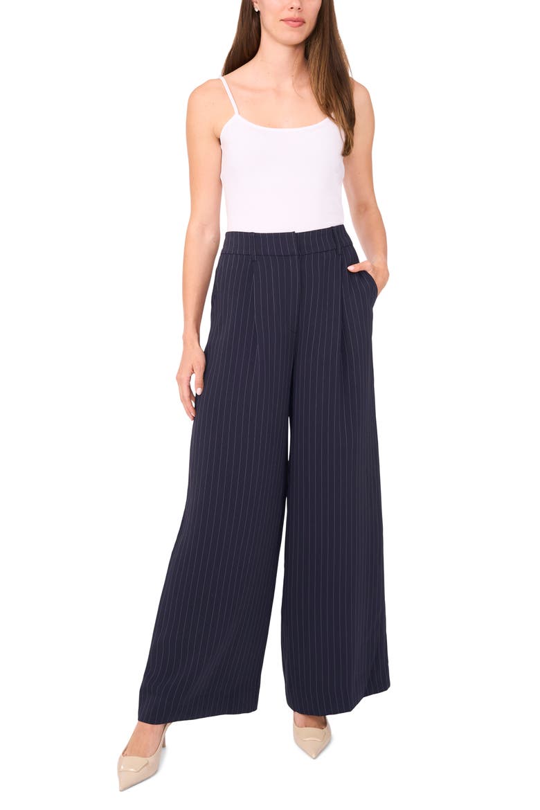 Zip Front Pinstripe Wide Leg Pants, Alternate, color, NAVY DEPTHS