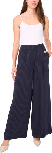 Zip Front Pinstripe Wide Leg Pants