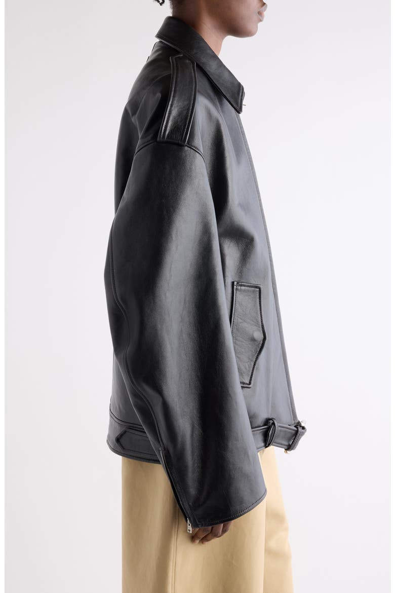 Linaga Oversize Leather Moto Jacket, Alternate, color, BLACK