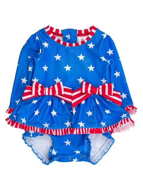 UPF50+ Long Sleeve One Piece Bow Peplum Rash Guard Swimsuit (Baby)