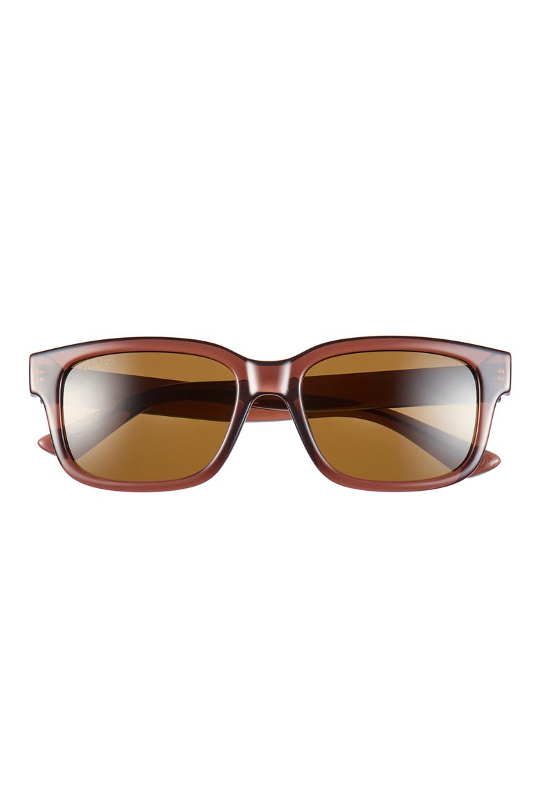 56mm Rectangular Sunglasses, Main, color, BROWN BROWN BROWN