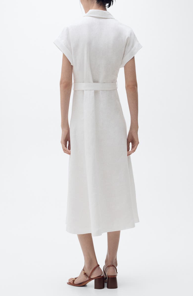 MANGO Belted Linen Shirtdress, Alternate, color, White